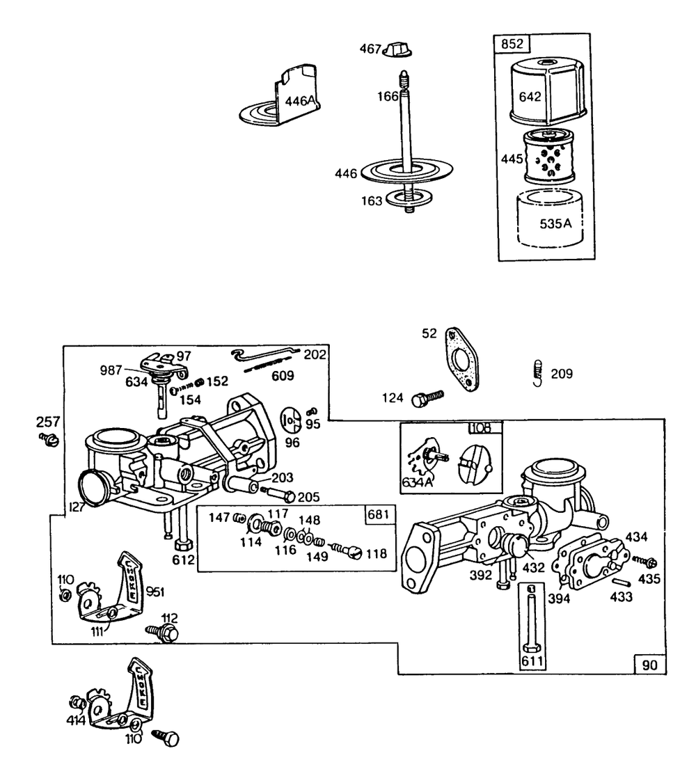 Carburetor, Air Cleaner Grp Diagram and Parts List for 80212-8132-XX  Briggs and Stratton Engine